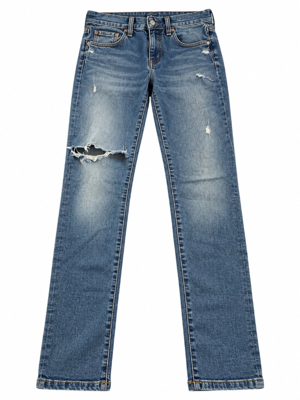Distressed Medium Wash Straight Leg Jeans